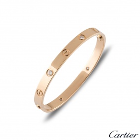 Cartier Rose Gold Half Diamond Love Bracelet Size 17 B6036017 Cartier Rose Gold Half Diamond Love Bracelet Size 17 B6036017